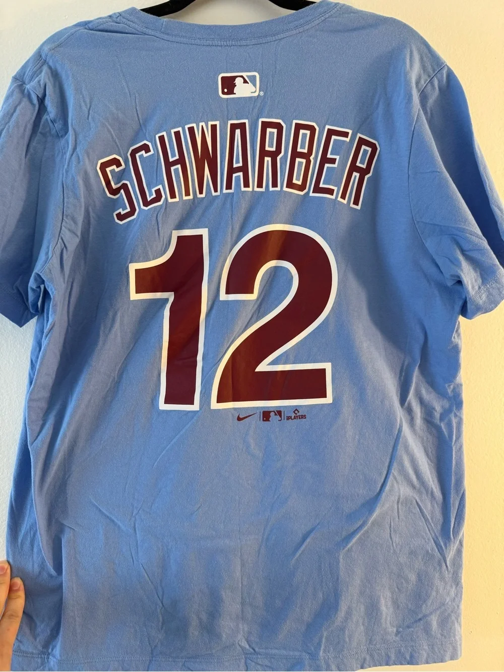 Nike Sky Blue Phillies Schwarber #12 Short Sleeve Tee